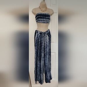 Navy Tie-Dye Strapless Jumpsuit